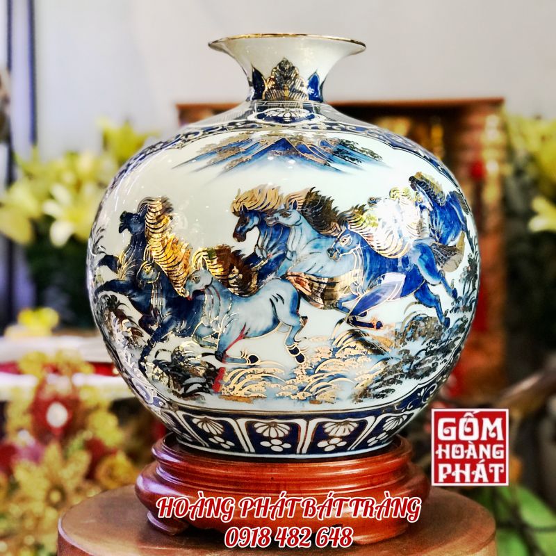 Bình hút tài lộc nhị cảnh Thuận buồm xuôi gió & Bát mã thành công vàng kim H35 BHL358 2