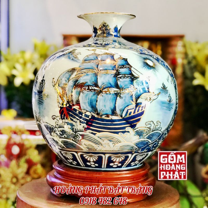 Bình hút tài lộc nhị cảnh Thuận buồm xuôi gió & Bát mã thành công vàng kim H35 BHL358 1