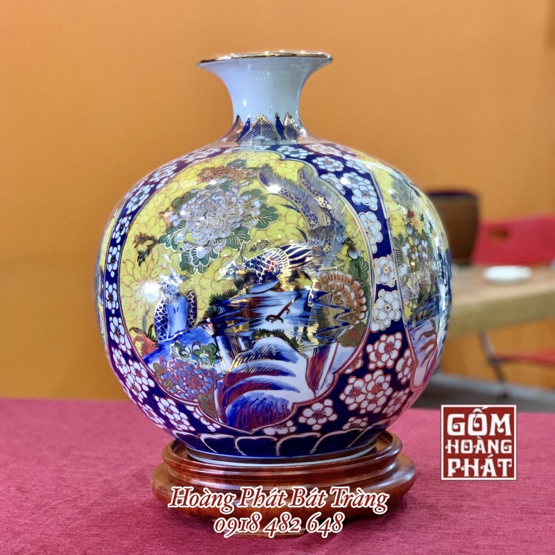 Bình hút tài lộc tứ cảnh vàng kim cao cấp Bát Tràng cao H35cm BHL307 23