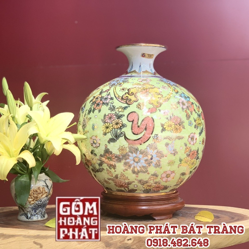Bình hút tài lộc Vạn sư như ý liên hoa vẽ vàng kim cao cấp H35cm BHL80 3