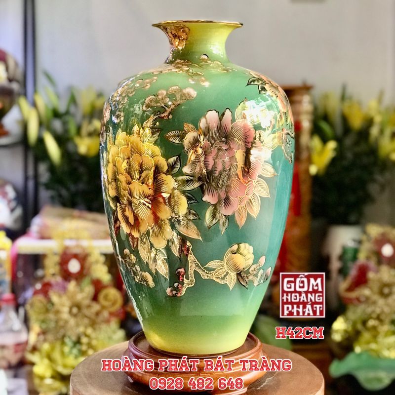 Bình phong thủy công thành danh toại vàng kim nền xanh 3D cao cấp H42cm 2