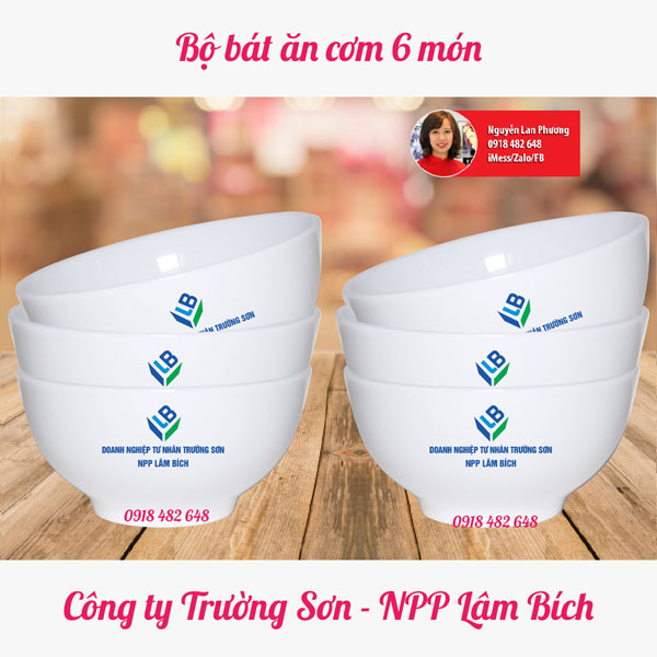 bộ bát ăn cơm in logo npp lâm bích
