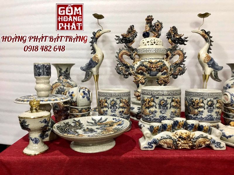 Bộ đồ thờ men rạn nổi cao cấp Bát Tràng MRN022