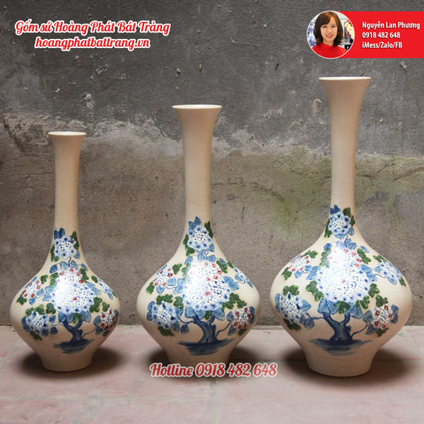 Bộ lọ hoa trang trí men rạn hoa cẩm tú cầu