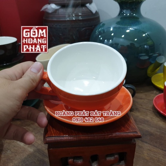 Bộ tách CAPPUCCINO 250ML men cam bóng gốm sứ Bát Tràng 2