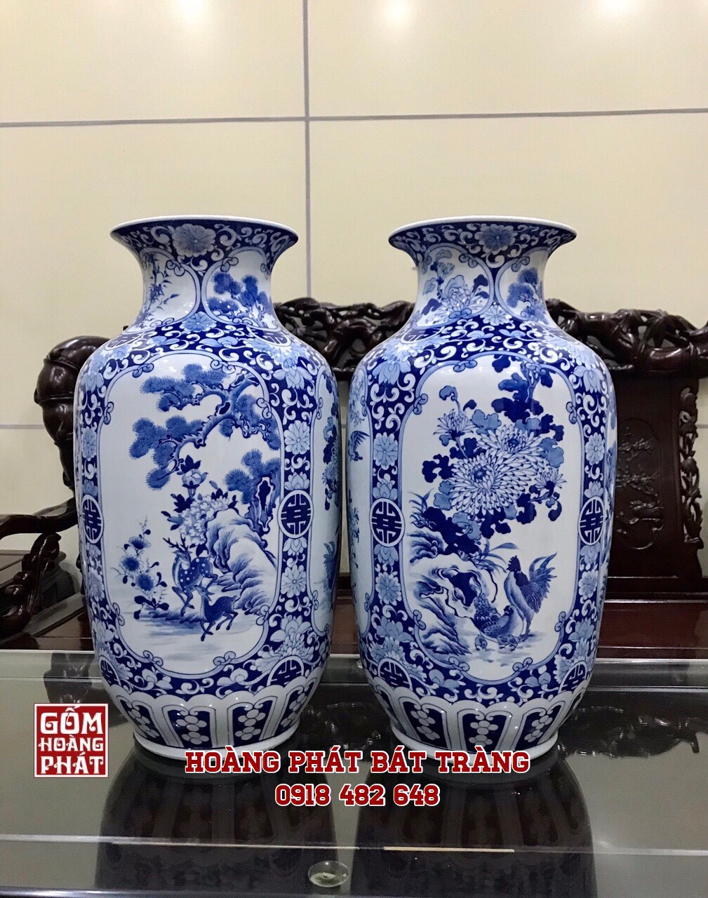 Tiểu lục bình tứ quý vẽ kỹ dáng bí Bát Tràng H45cm