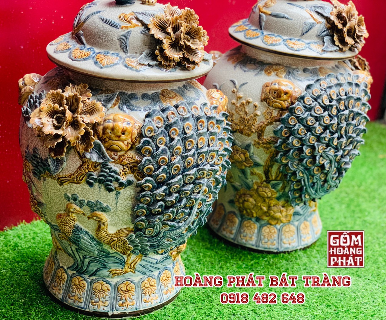 Chóe công đào men rạn đắp nổi kênh bong dung tích 25L CHOE09 1