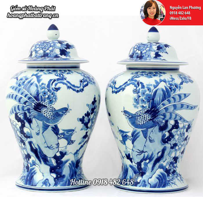 Chóe thờ Chim trĩ hoa mai men lam