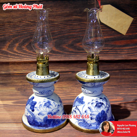 Đèn dầu thờ dáng tháp - hoa sen chân sứ