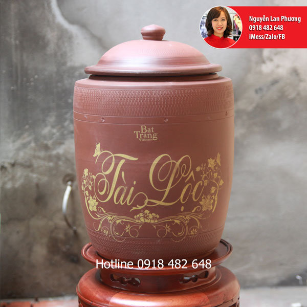 Hũ gạo tài lộc 15kg - họa tiết ganh