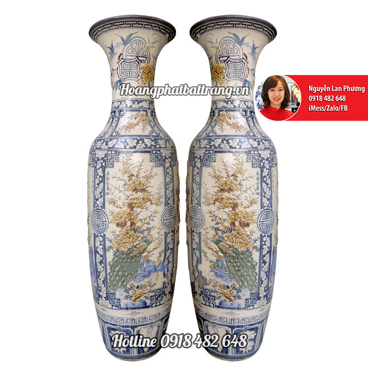 Lộc bình tứ quý men rạn màu trầm 1m4