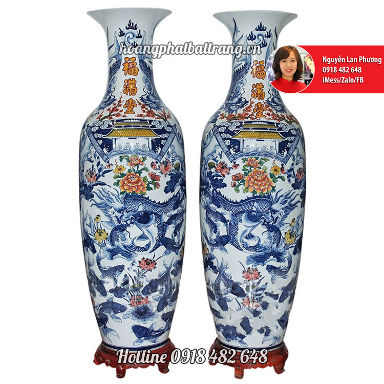 Lộc bình gốm sứ cao cấp Cá chép hóa rồng 1m35