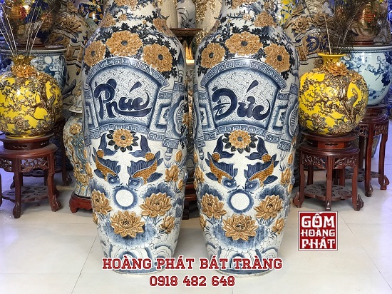Lộc bình men rạn đắp nổi Phúc đức 1.55 LBMR99 3