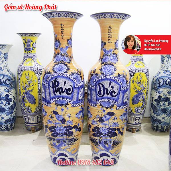 Lục bình sứ Hoàng phi Phúc Đức men cam 1m6 SP