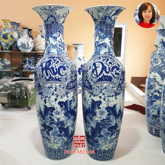 Lục bình Hoành phi Phúc Đức men lam cao cấp 1