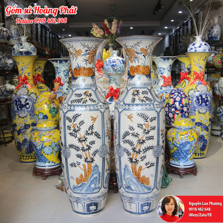 Lục bình men rạn đắp nổi tứ quý Tùng cúc trúc mai 1m55 SP4779