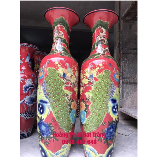 Lộc bình sứ Tùng công men đỏ cao 1m6 SP4908