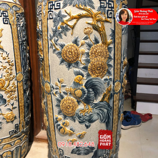 Lục bình sứ men rạn đắp nổi tứ quý hàng cực phẩm 1m8 3