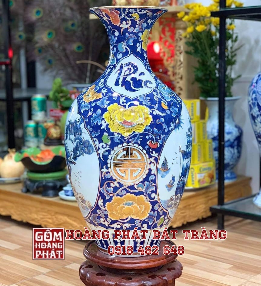 Mai bình Thuận buồm xuôi gió vẽ vàng kim cao cấp H60