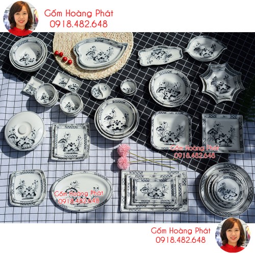 Bộ bát đĩa nhà hàng họa tiết hoa sen cực sang 2