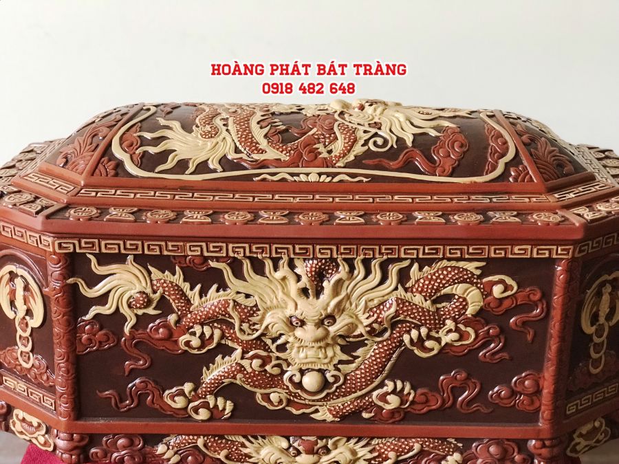 Quách tiểu sành bát giác Nhất Long 3 màu cao cấp Bát Tràng