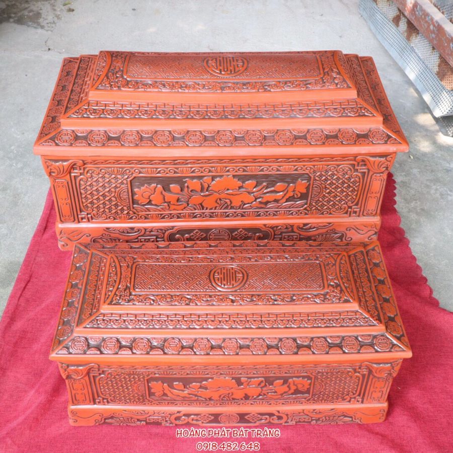 Quách tiểu sành hoa sen chân vuông mái Vòm cỡ Đại QTSA73