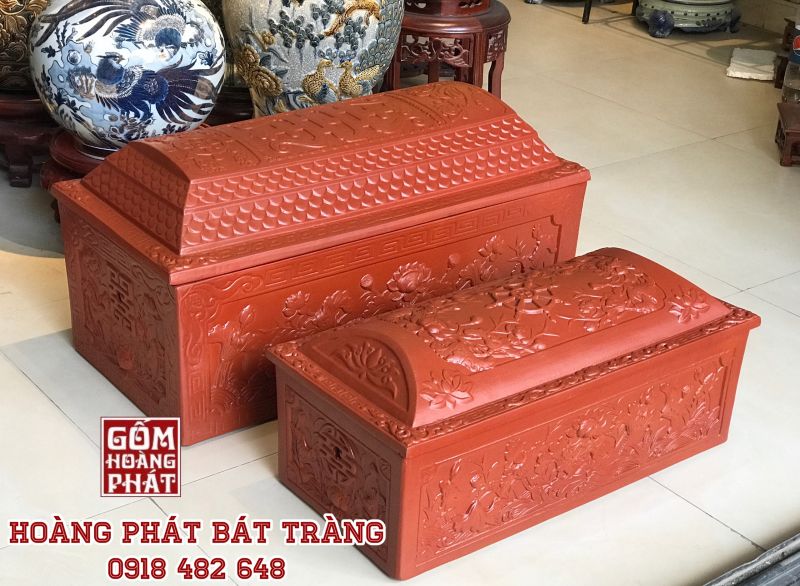 Quách tiểu sành mái vòm họa tiết Sen mới nhất QTSA4
