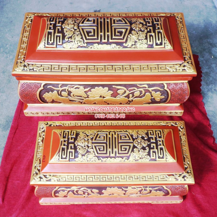 Quách tiểu sành sen ngũ phúc vẽ vàng mái Vòm cỡ Đại QTSA74