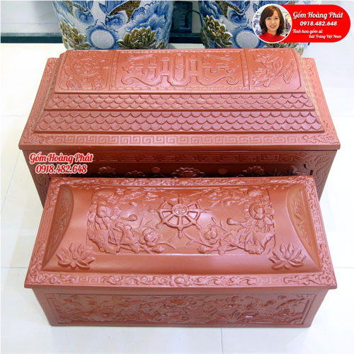 Tiểu sành, quách sành Bát Tràng hoa sen màu nâu đỏ