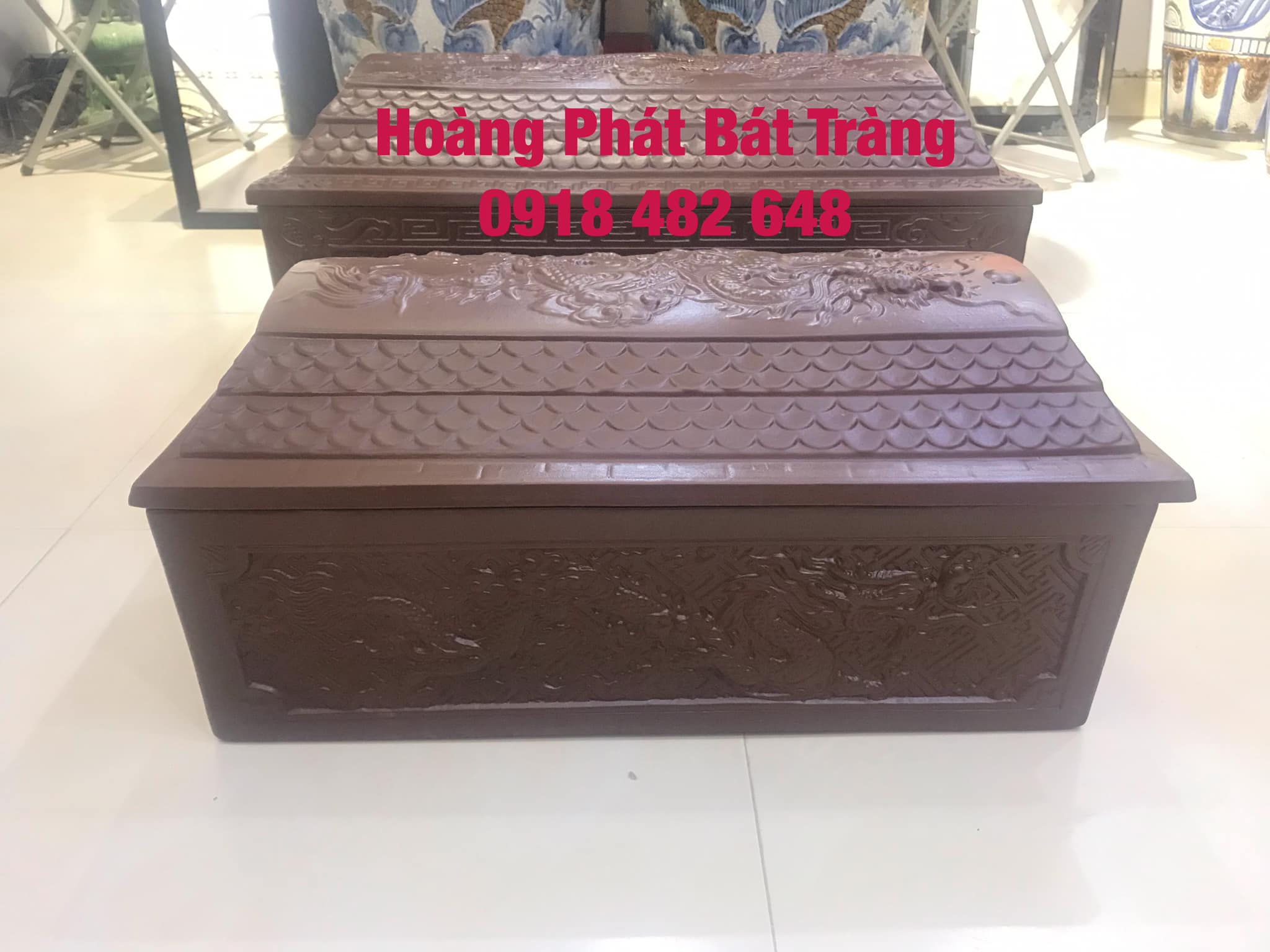 Quách tiểu sành rồng nổi men nâu đất cao cấp Bát Tràng QTSA1