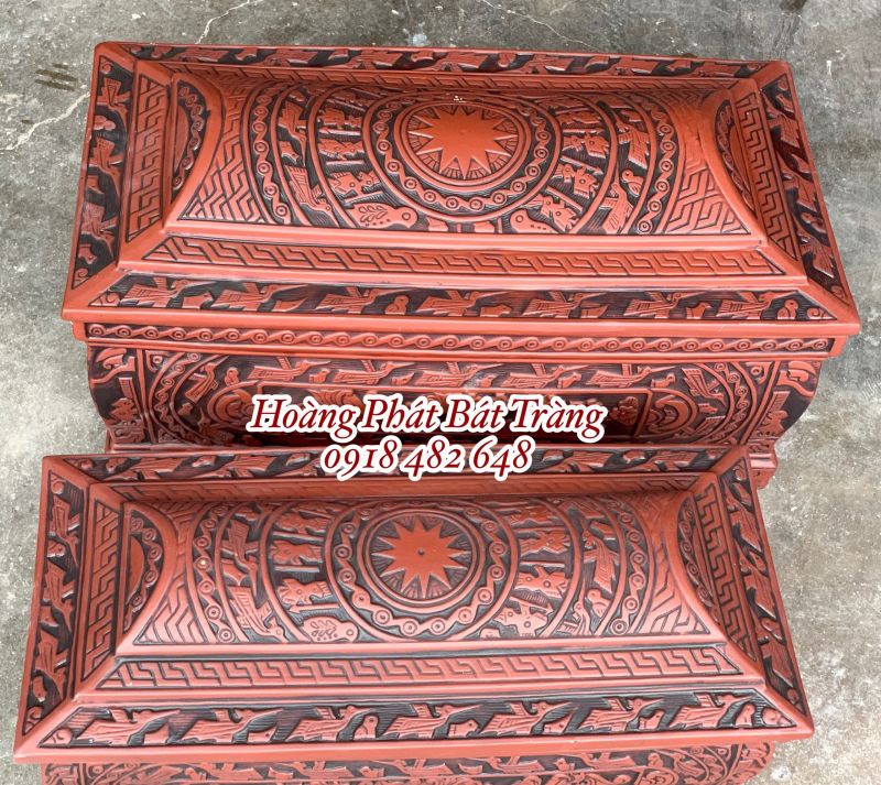 Quách tiểu sành trồng đồng khắc nổi cao cấp 2