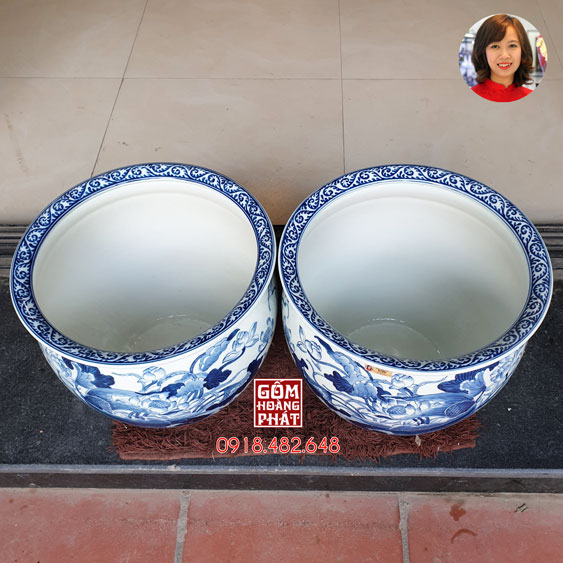 Thống gốm sứ Lý ngư vọng nguyệt men lam cao cấp 2