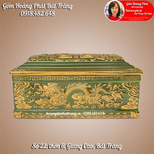 Tiểu quách men xanh ngọc chữ Thọ, mái vòm vàng kim cao cấp cỡ Đại