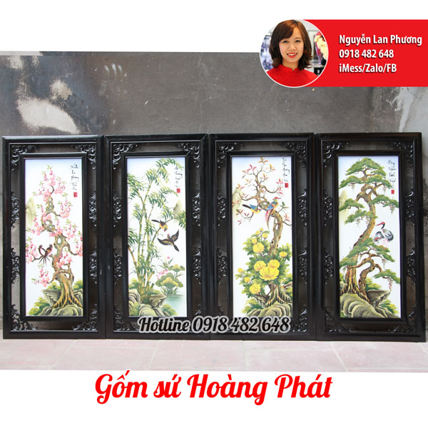 Tranh gốm sứ tứ quý phẳng bốn mùa
