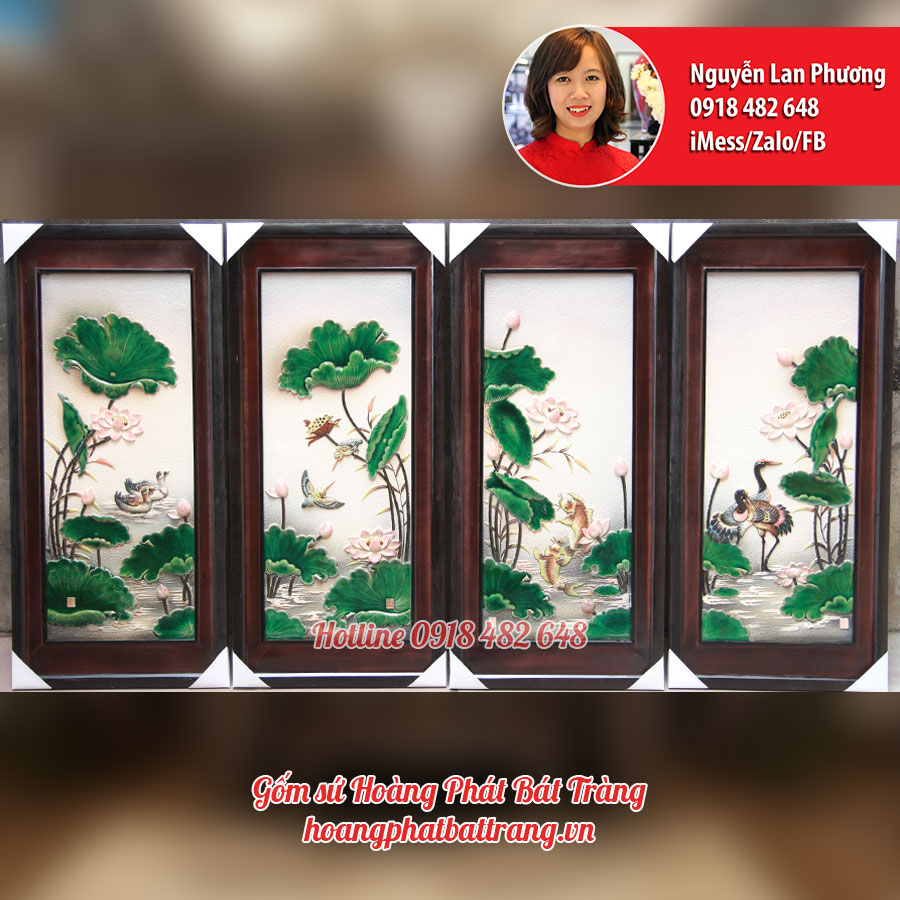 Tranh tứ quý cổ đồ Xuân Hạ Thu Đông đắp nổi 3D 40x75cm SP539