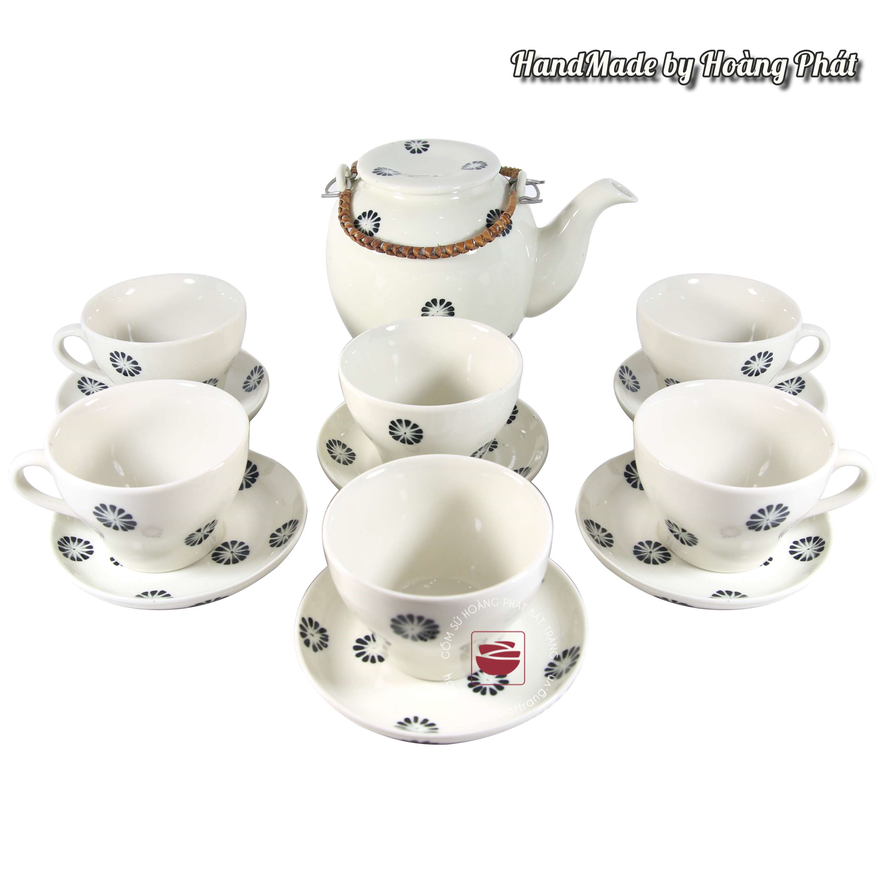 Ấm chén men trắng ngà hoa vintage SP256