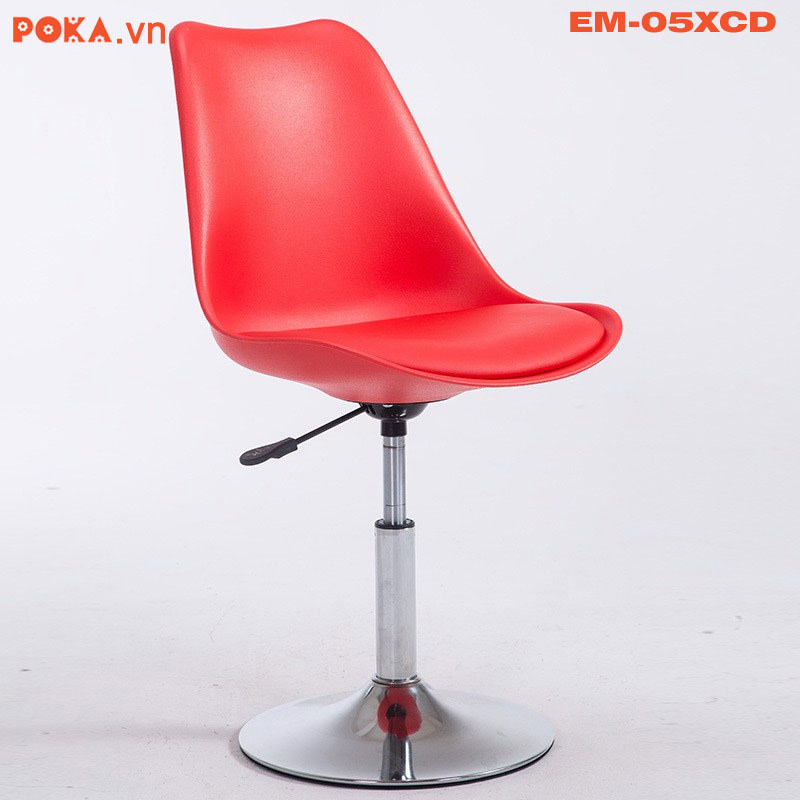 Ghế Eames xoay mặt đệm đế mâm cố định EM-05XCD màu đỏ