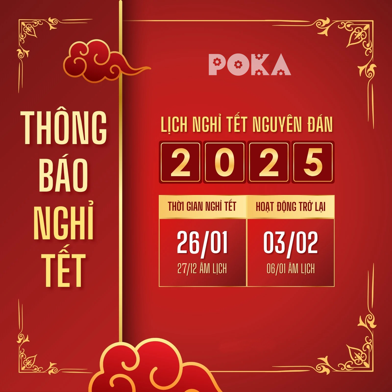 Thông báo lịch nghỉ Tết Nguyên Đán Ất Tỵ 2025
