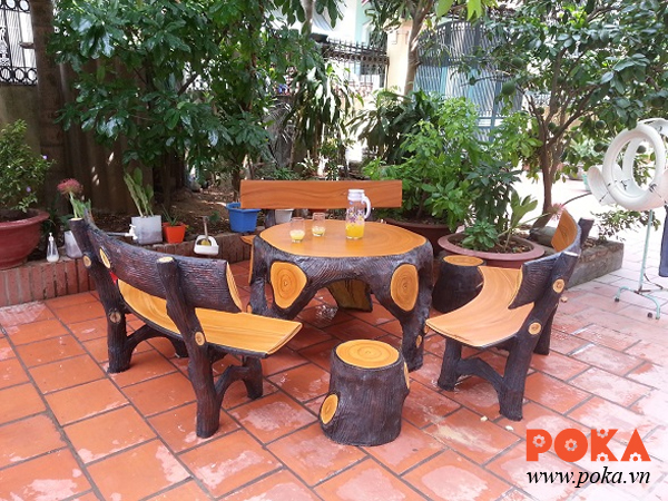 Bàn ghế bê tông giả gỗ – Nội thất POKA Bàn Ghế Bê Tông Giả Gỗ – Nội Thất Poka