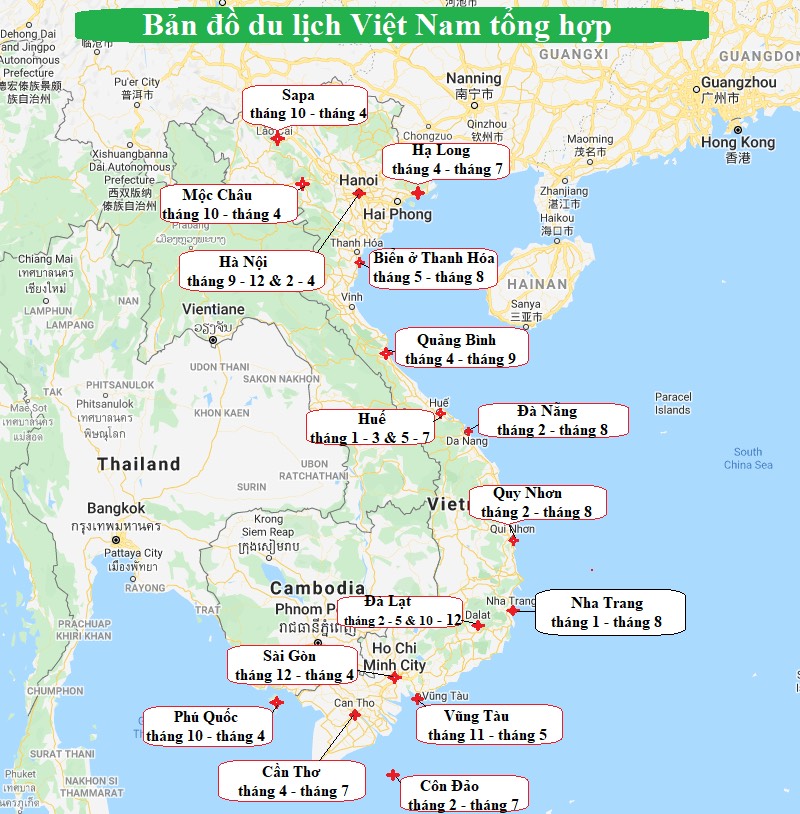 Bản đồ du lịch Việt Nam các tháng trong năm