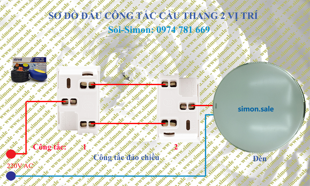 Sơ đồ mạch điện cầu thang đảo chiều bật tắt 2 vị trí điều khiển một bóng đèn chuẩn nhất