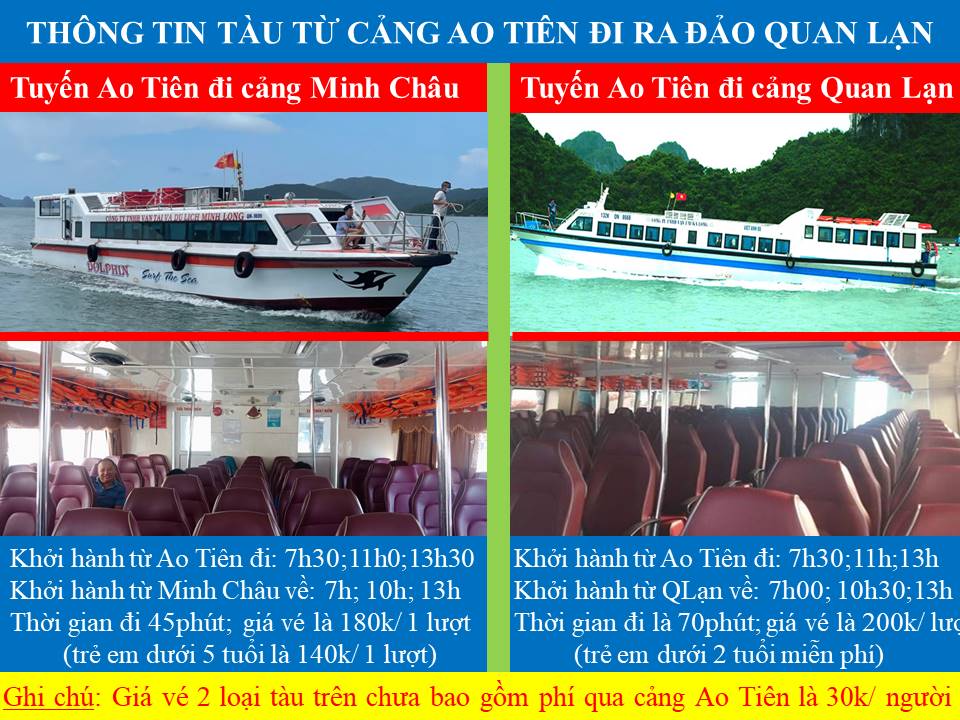 Thông tin về tàu du lịch đi đảo Quan Lạn - Minh Châu xuất phát từ cảng Ao Tiên ( Vân Đồn )