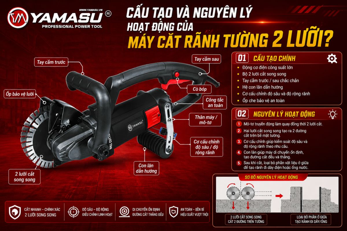 Cấu tạo máy cắt rãnh tường 2 lưỡi