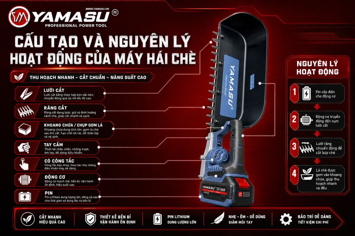 Cấu tạo của máy hái chè gồm những bộ phận nào?