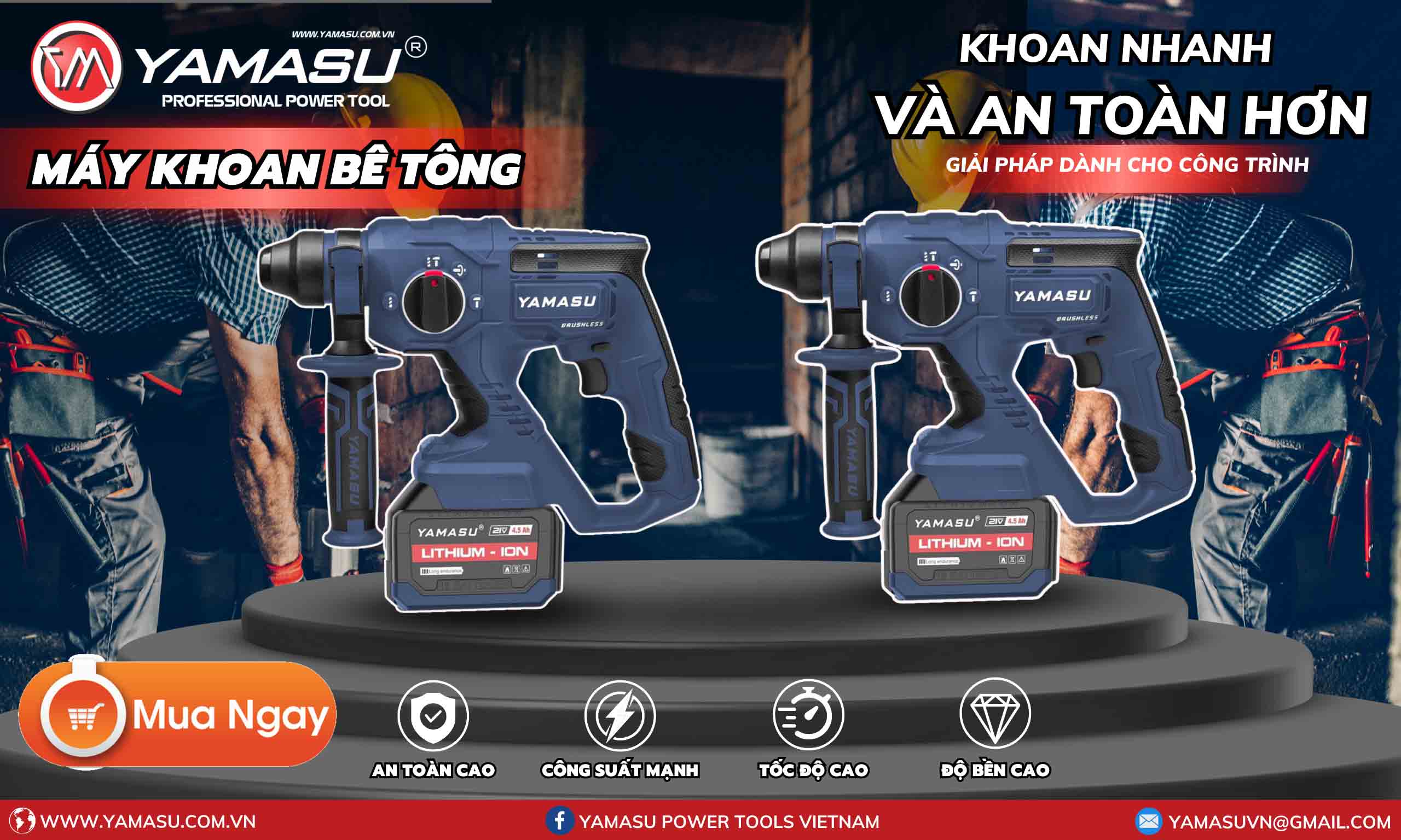 Hai mẫu máy khoan bê tông 3 chức năng thế hệ mới nhà YAMASU