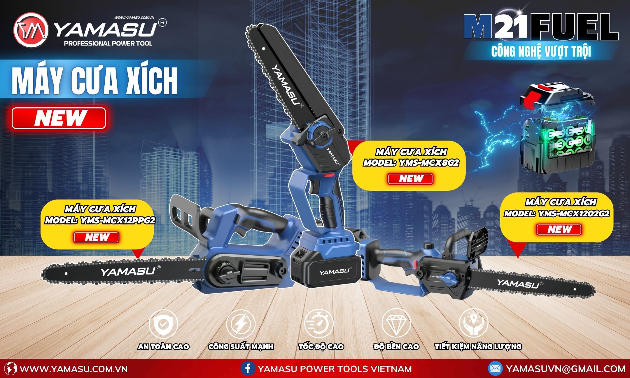 Máy cưa xích pin cầm tay Yamasu