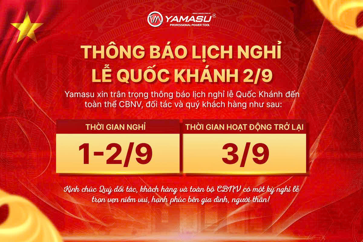 Thông báo lịch nghỉ lễ 2-9-2025 Yamasu Việt Nam
