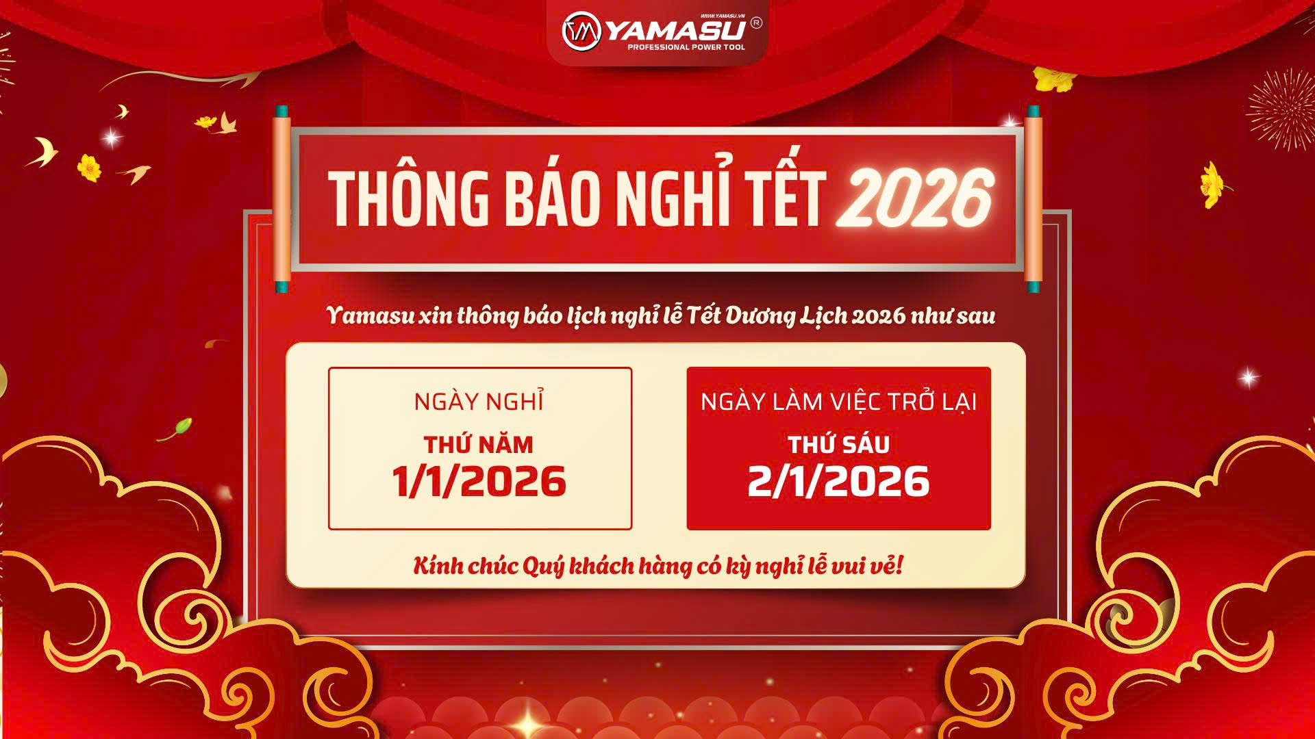 Công ty TNHH Điện máy YAMASU chúc mừng năm mới năm 2026!
