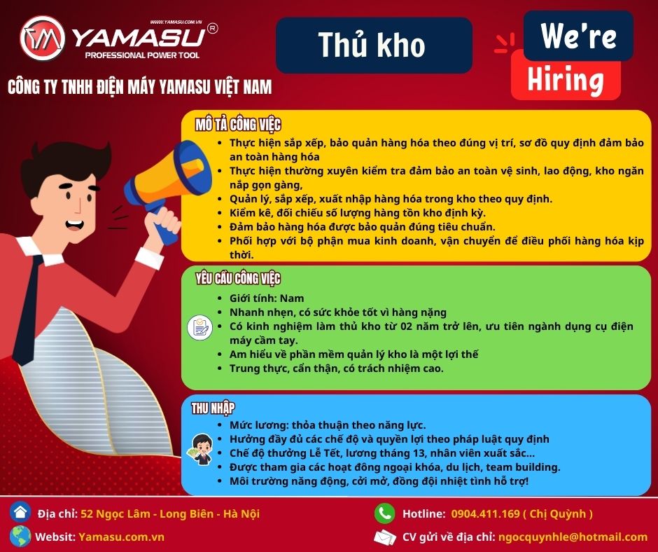 Tuyển dụng nhân viên thủ kho Yamasu