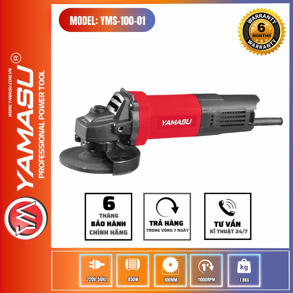 MÁY MÀI GÓC TAY NGẮN YMS 100-01 - CÔNG TẮC ĐUÔI CÔNG SUẤT 750W